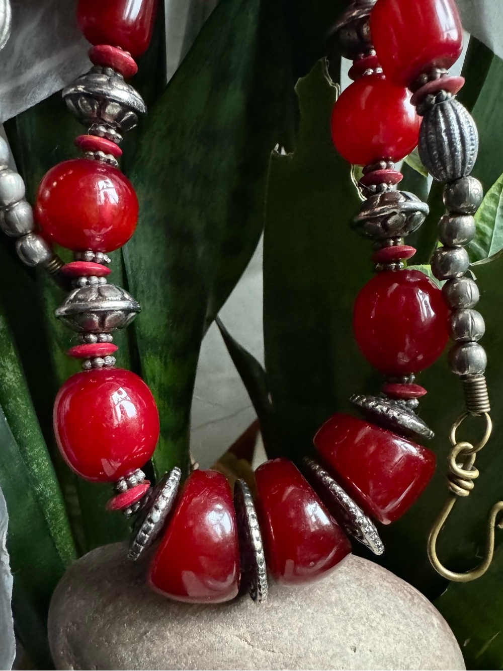 Tribal Cherry Amber Lucite/Resin Bead Necklace